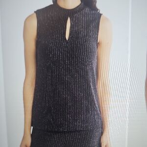 NWT ICHI Ribbed Metallic Sleeveless Knit Holiday Top Black Medium